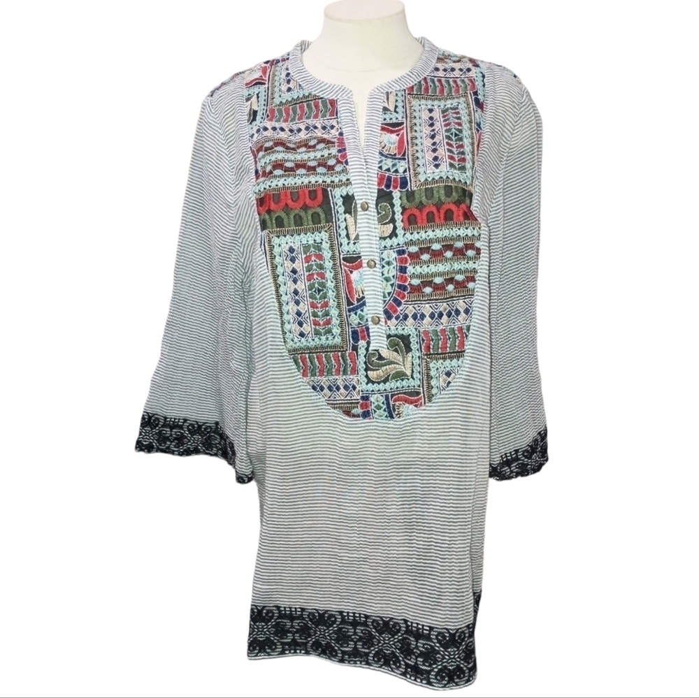 Soft Surroundings Cotton Embroidered Tunic Size L